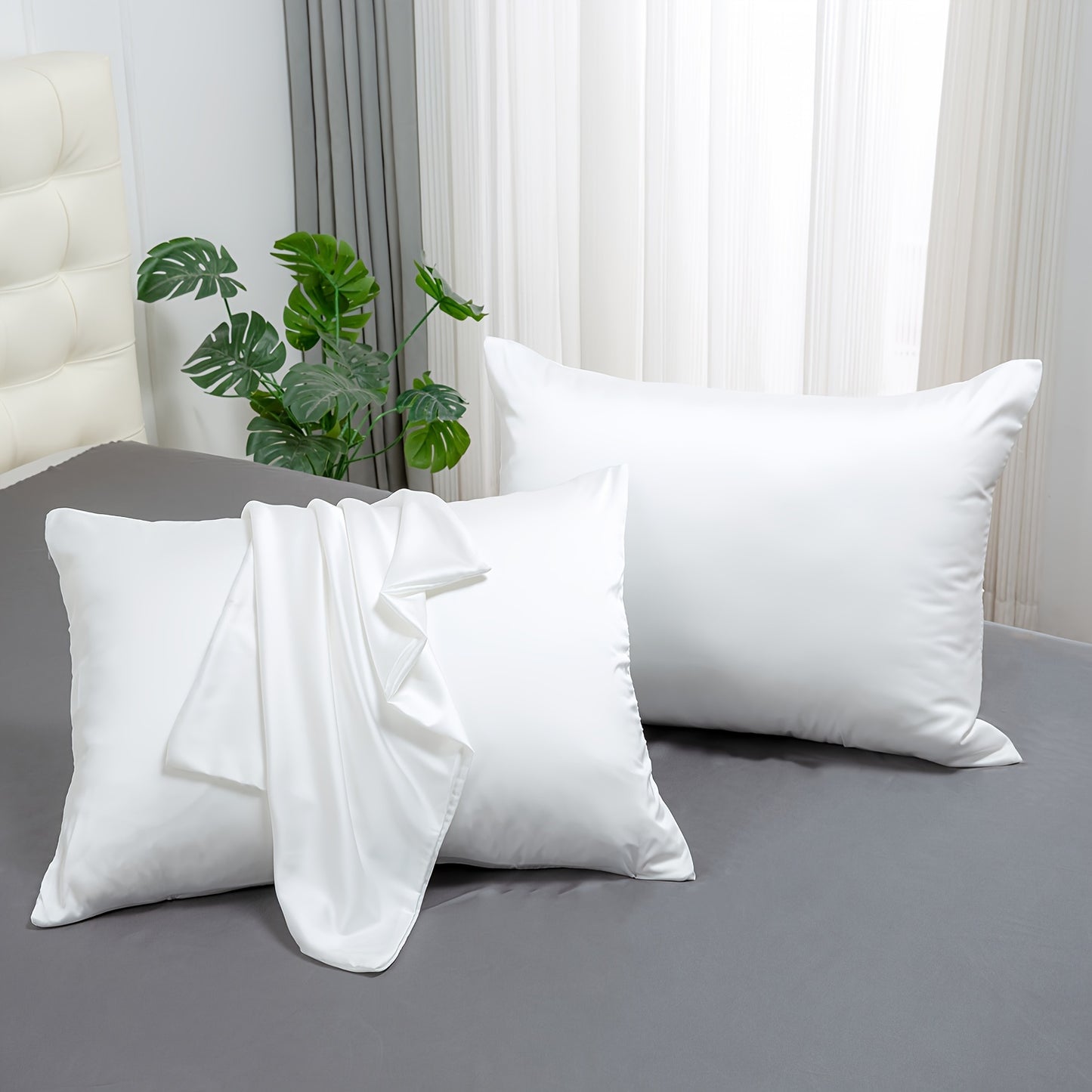 2pcs Hypoallergenic Mulberry Silk Pillowcases - Soft Fabric, Cooling Breathable Zippered Design, Sensitive Skin-Friendly Feel, Ideal for Bedroom, Guest Room, Travel - Perfect Gift for Family, Pillowcase for Bedroom