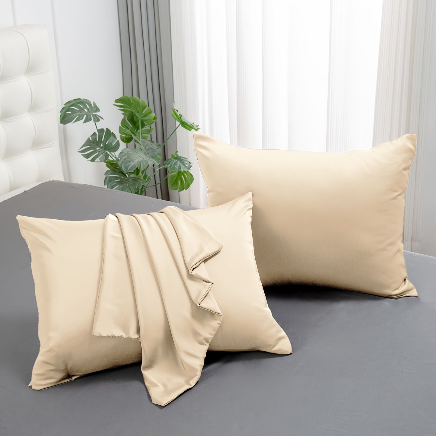 2pcs Hypoallergenic Mulberry Silk Pillowcases - Soft Fabric, Cooling Breathable Zippered Design, Sensitive Skin-Friendly Feel, Ideal for Bedroom, Guest Room, Travel - Perfect Gift for Family, Pillowcase for Bedroom