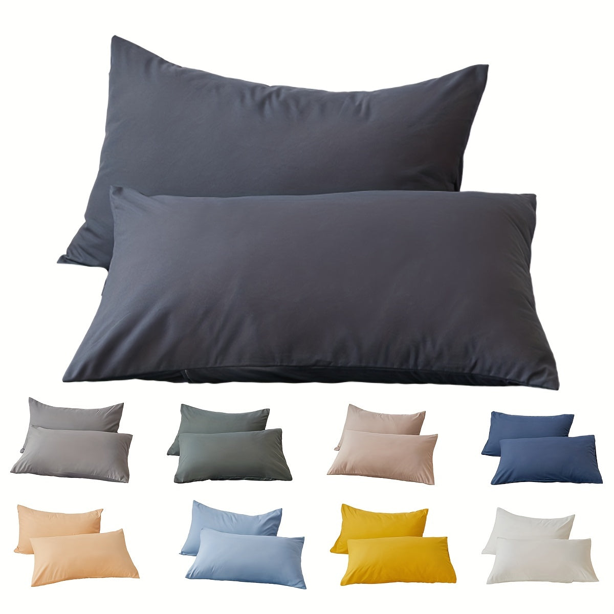 2pcs Ultra-Soft Brushed Polyester Pillowcases - Breathable & Skin-Friendly, Solid Colors, Machine Washable with Envelope Closure for Cozy Sleep, Bedroom Essentials|Minimalist Pillowcases|Soft Polyester Fabric
