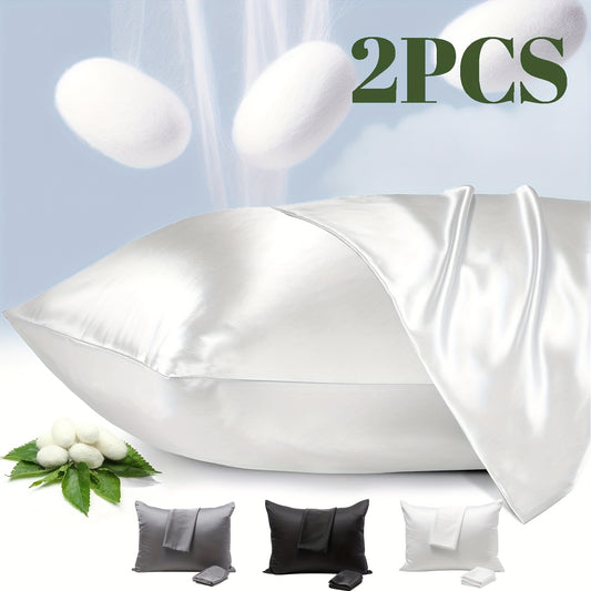 2pcs Hypoallergenic Mulberry Silk Pillowcases - Soft Fabric, Cooling Breathable Zippered Design, Sensitive Skin-Friendly Feel, Ideal for Bedroom, Guest Room, Travel - Perfect Gift for Family, Pillowcase for Bedroom